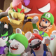 Rabbids pose for a photo with Mario and friends.
